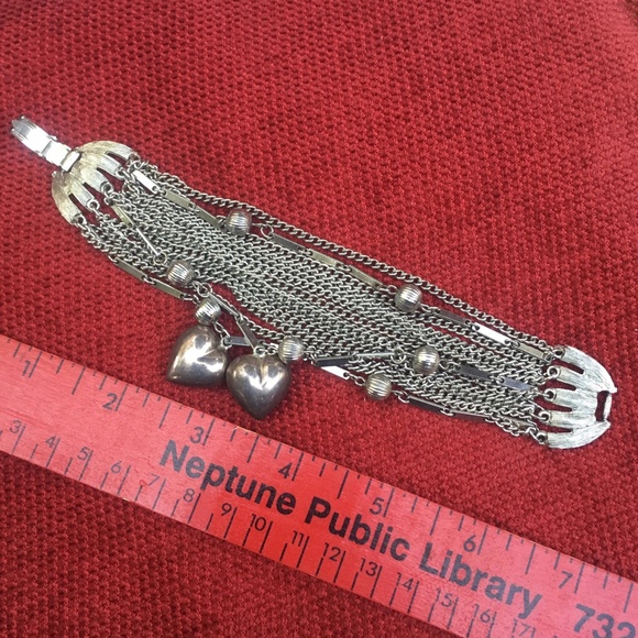 Vintage Silver Puffy Heart Swingy Chain Bracelet - Picture 6 of 8